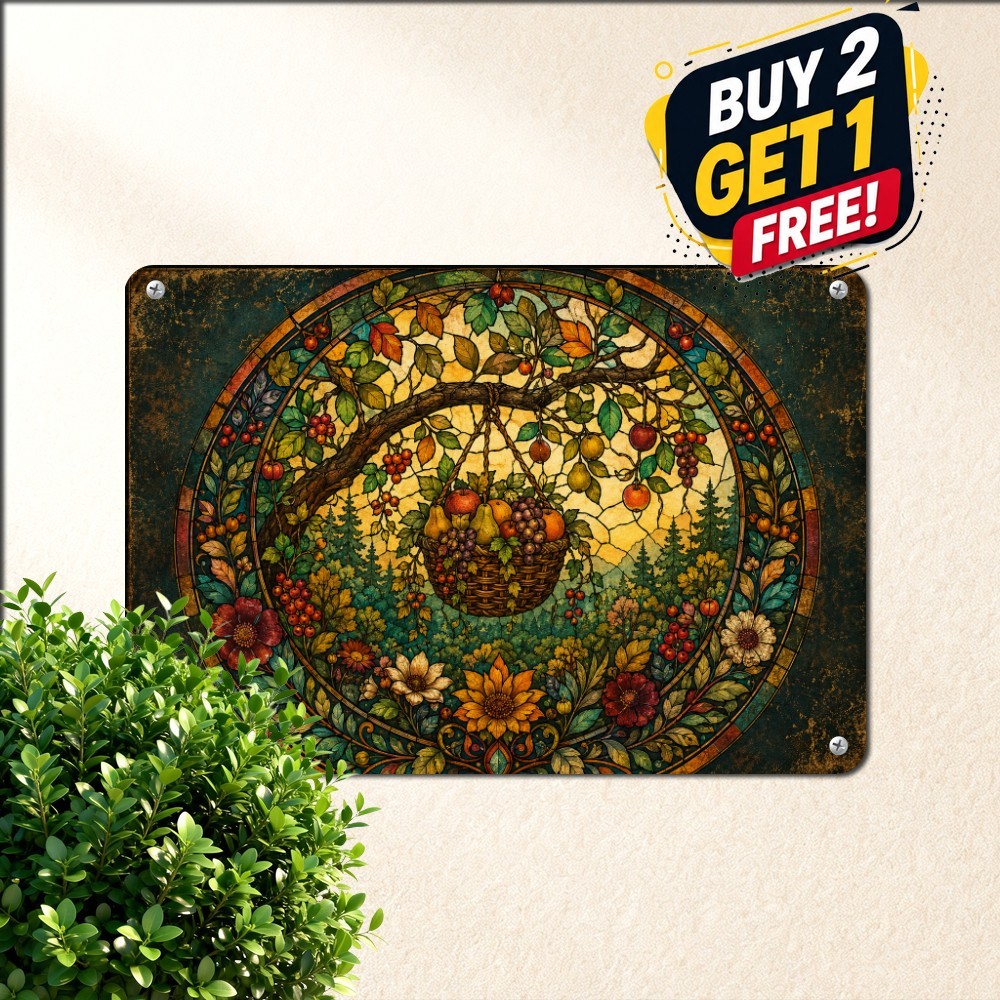 Mystic Forest Sunbeam Sign Whimsical Bohemian Woods Metal Tin Wall Plaque