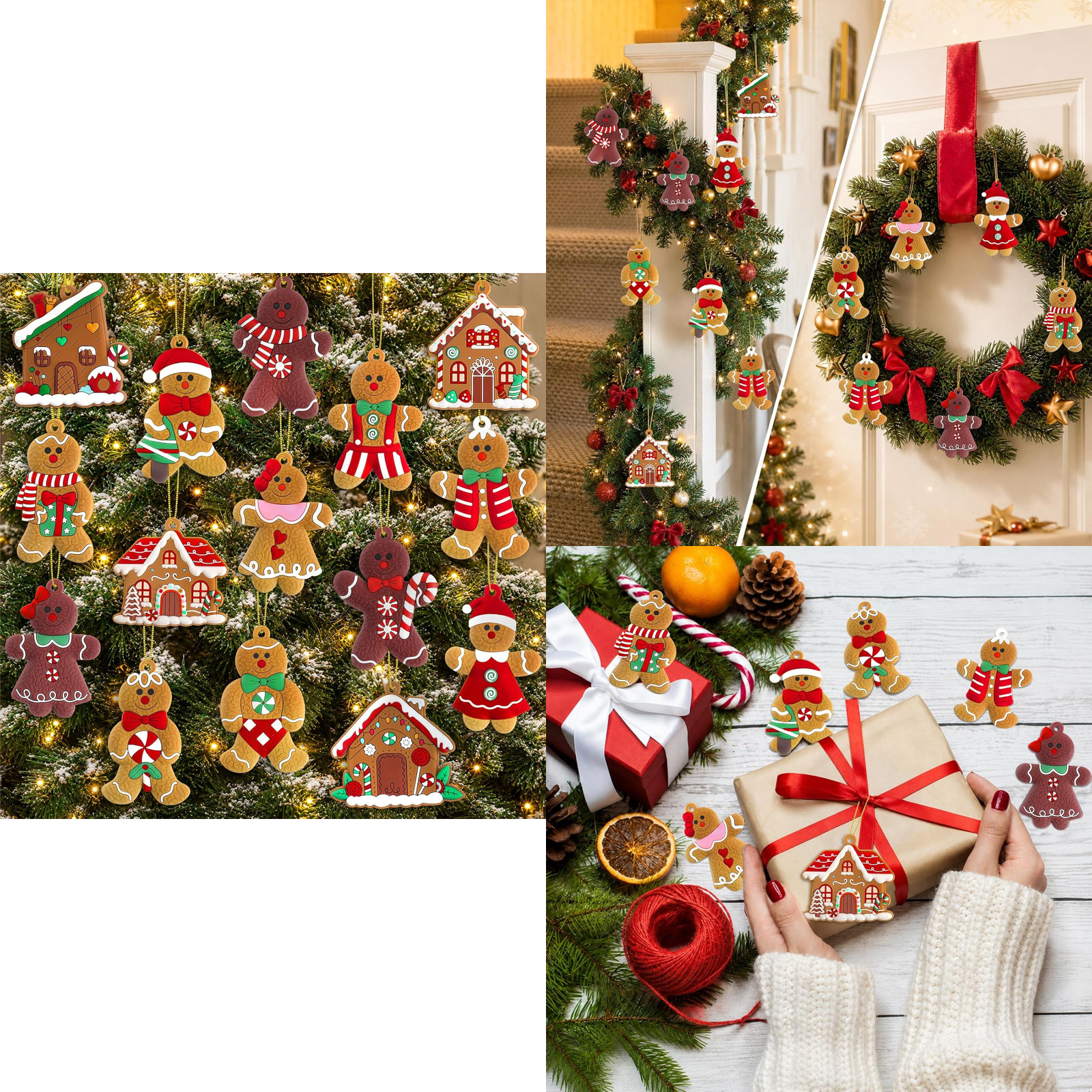 16pcs Gingerbread Man Ornaments for Christmas Tree Decorations