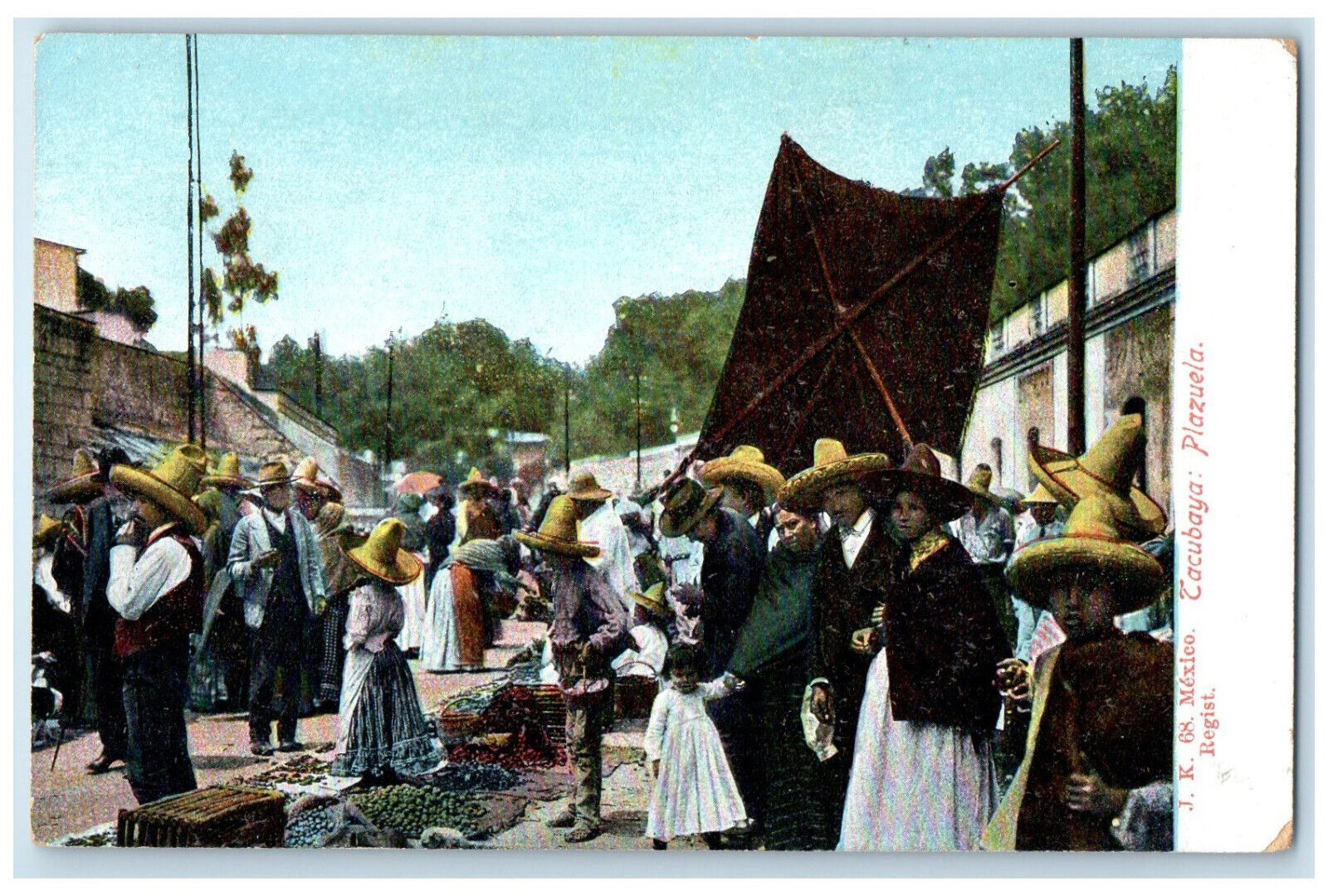 c1905 Tacubaya Plazuela People Wearing Hat Mexico City Mexico Antique Postcard