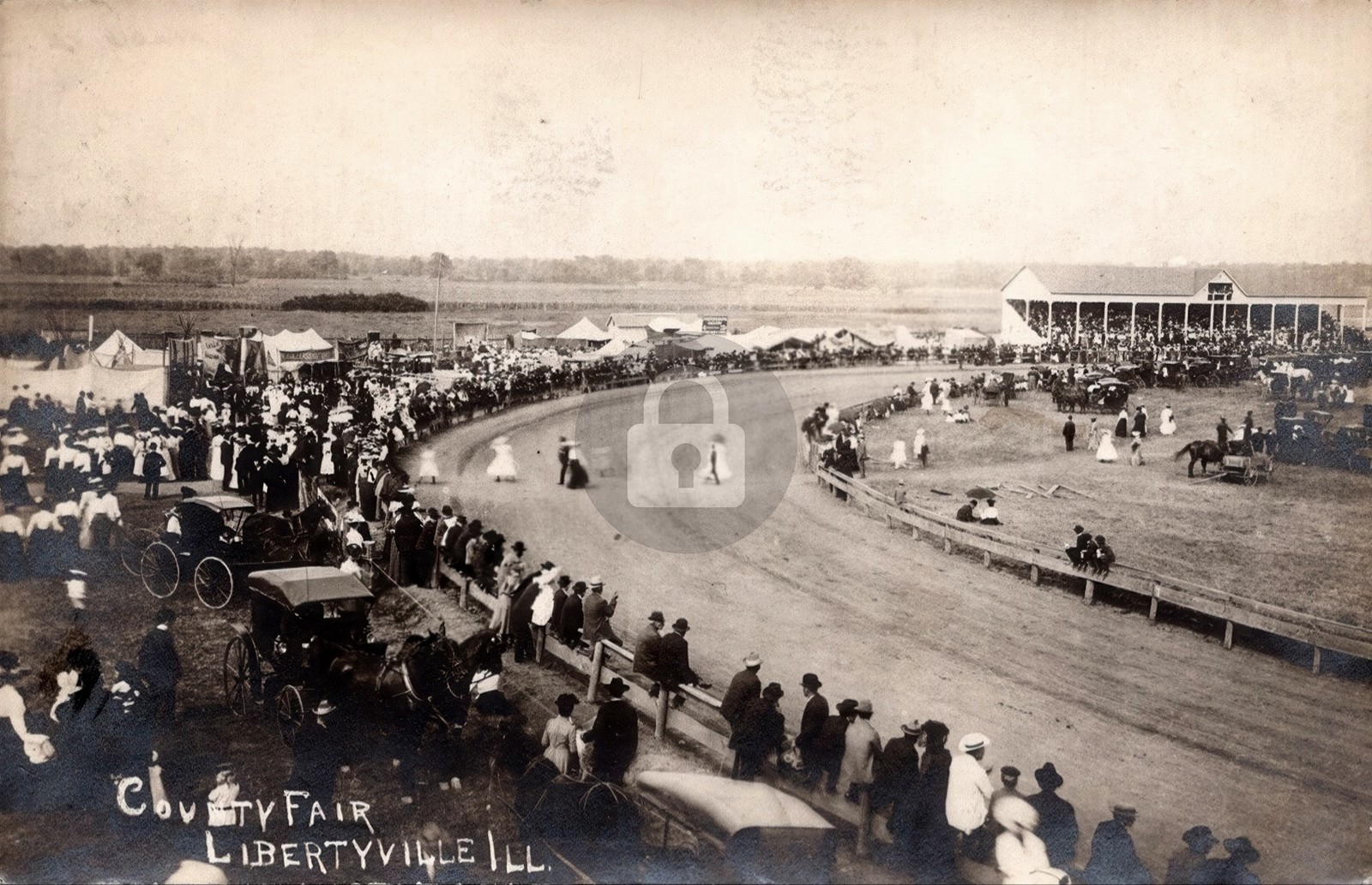Libertyville Illinois c1910 Co Fair Crowd Grand Stand RPPC Photo Postcard COPY