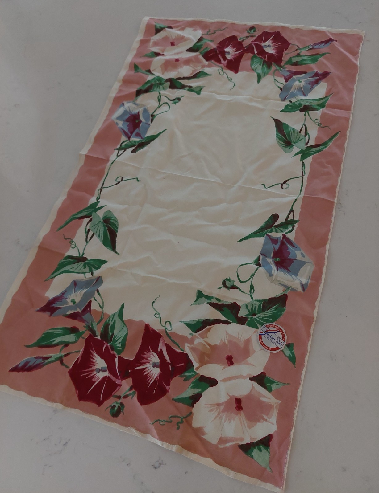 NOS Vtg 50s America's Pride Wilendur Tablecloth Runner Morning Glory Print NOS Vtg 50s America's Pride Wilendur Tablecloth Runner Morning Glory Print