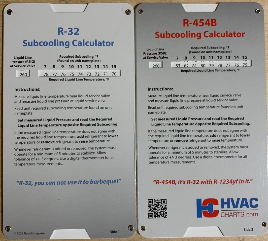 R-32 R-454b Superheat  Charging Chart For A2L Air Conditioner Service Repair