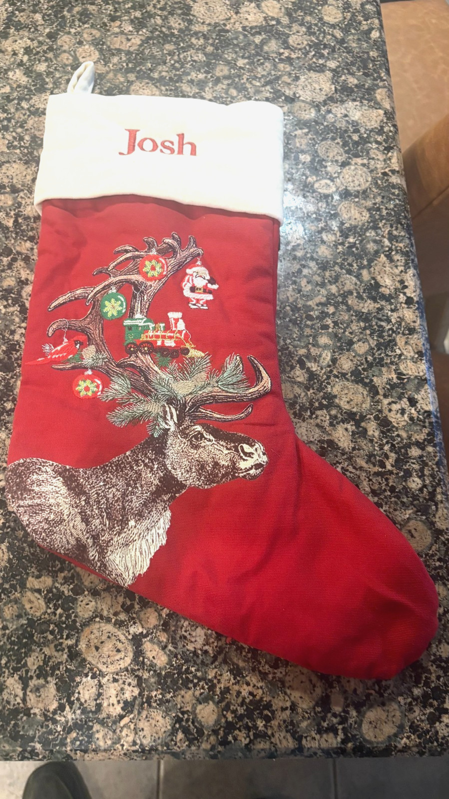 Vintage Embroidered Christmas Holiday Stocking With Name - JOSH Vintage Embroidered Christmas Holiday Stocking With Name - JOSH