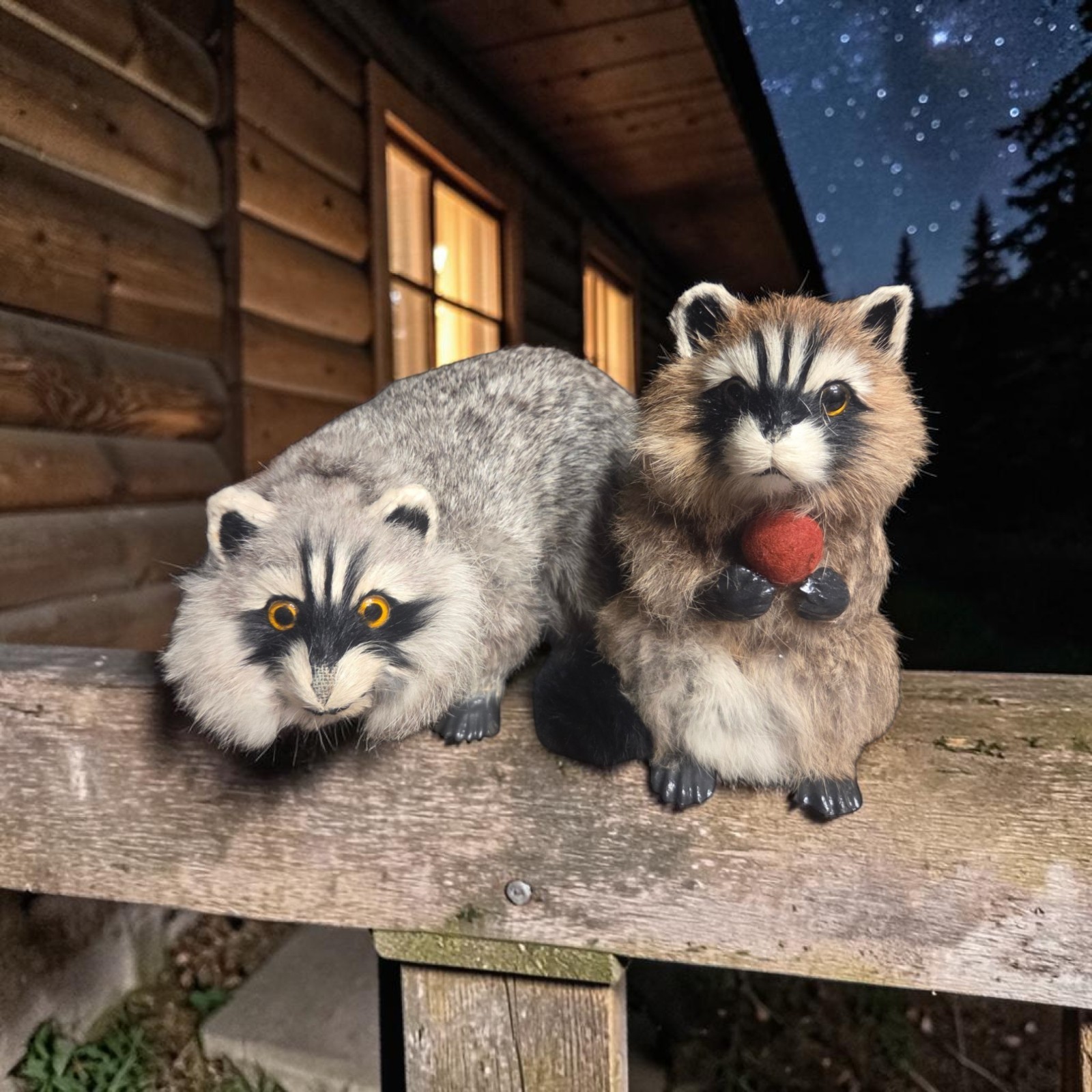 Vtg Pr Realistic Raccoon Rabbit Fur Figurines 5\