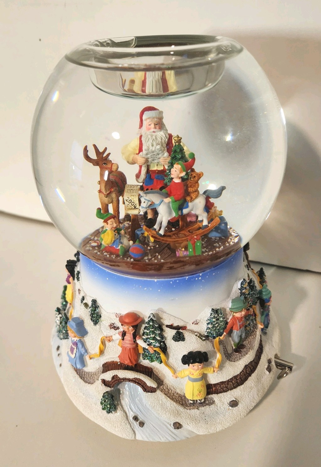 Vtg. Partylight Santa At His Shop Tealight Globe Christmas Musical Motion NOB