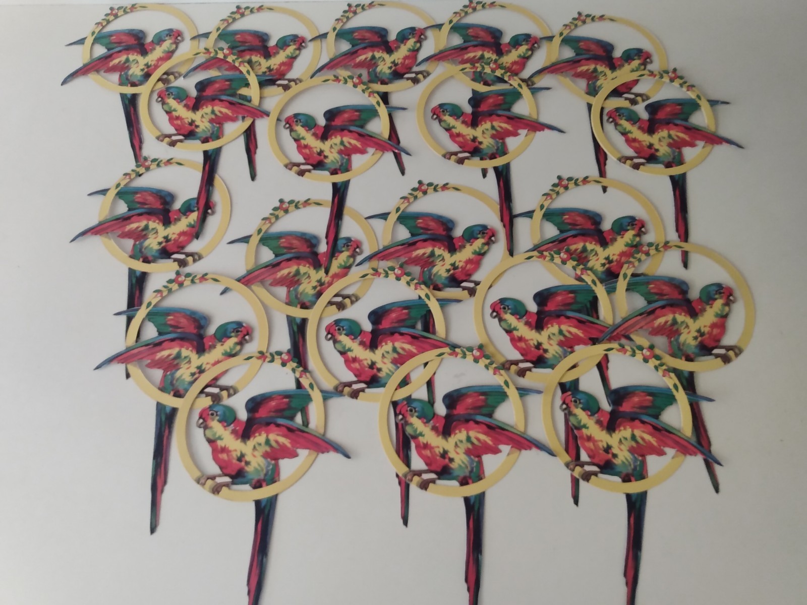 Lot20 NEW Old Stock 2 Side Retro MCM Vintage Die-Cut Party Decor Parrot Tropical