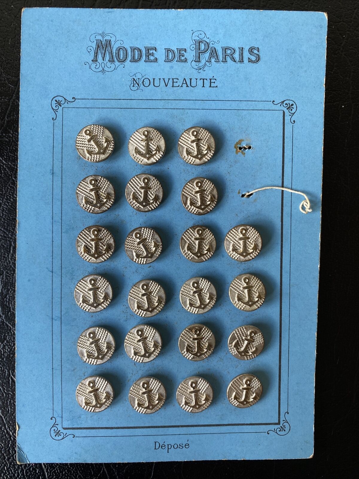 Antique French Vintage Button Set, Anchors,Mode de Paris Nouveaute,Original Card