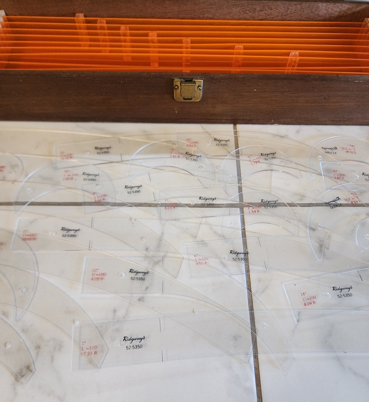 Ridgway's Vintage 27 piece Acrylic Curve Set Highway & Railroad Drafting, Wooden