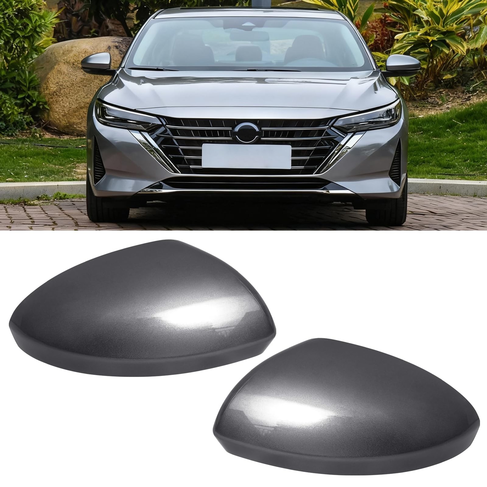 Gray Pair Side Mirror Cover Replacement for Nissan Sentra 2020-2024 Gray Pair Side Mirror Cover Replacement for Nissan Sentra 2020-2024