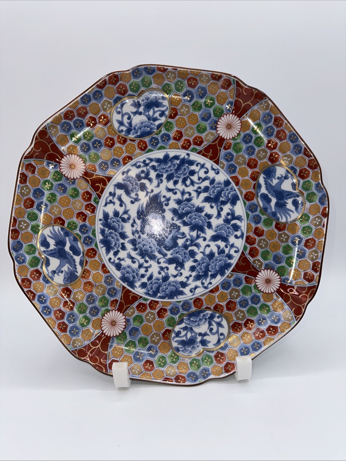 VTG OMC Otagiri JAPAN IMARI SCALLOP PORCELAIN LG DECORATIVE PLATE 10.5” *MINT*