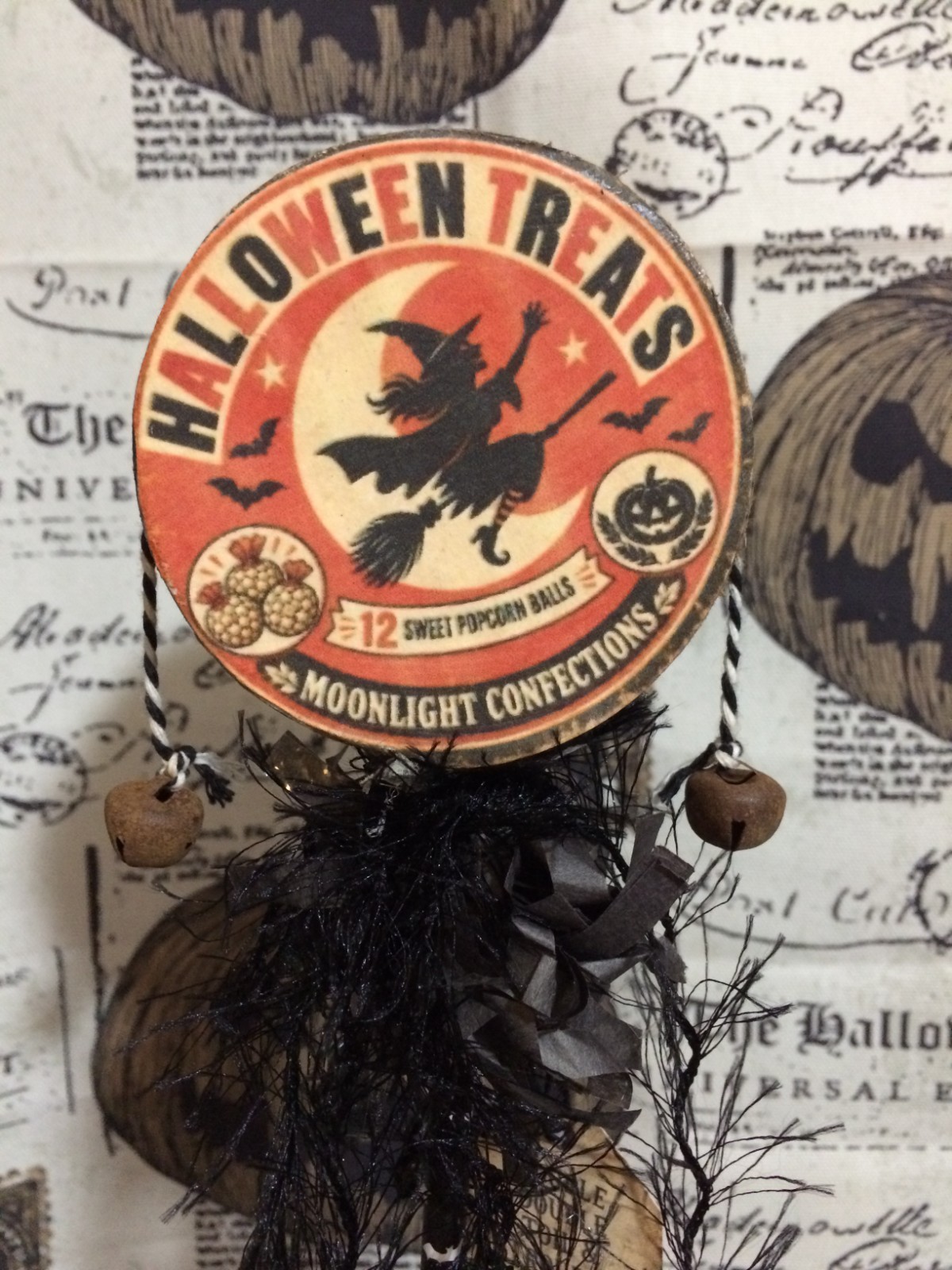 Vintage Style Halloween NOISEMAKER RATTLE - Halloween Treats - Flying Witch