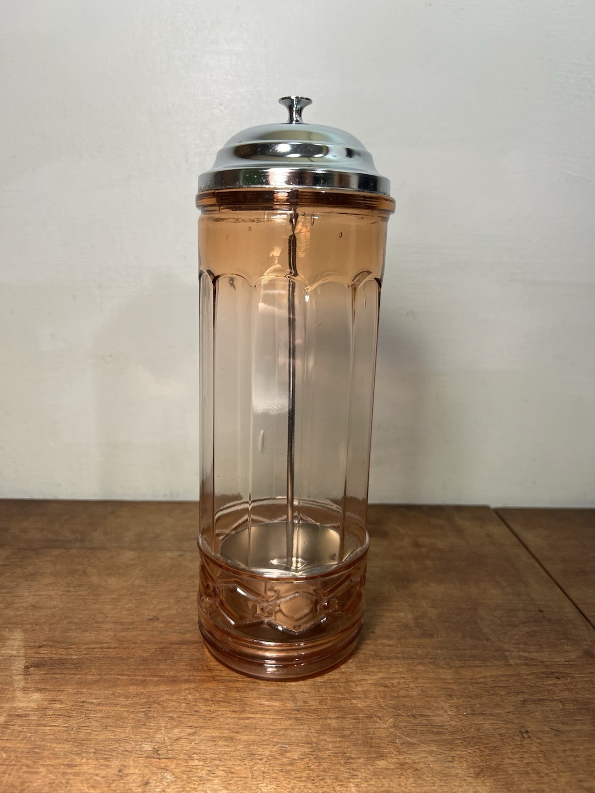 Vtg Pink Depression Glass Soda Straw Dispenser Chrome 11” Mcm Art Deco Malt