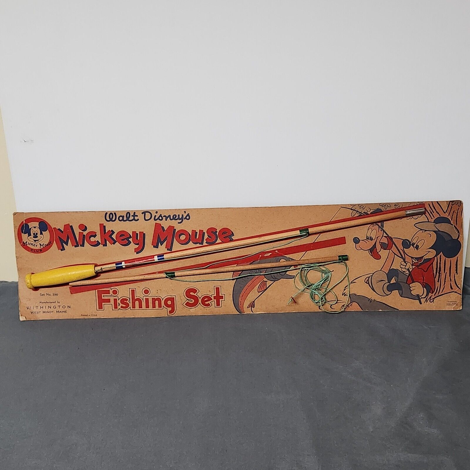 Super Rare Vintage Walt Disney Mickey Mouse Club #350 Fishing Set On Box