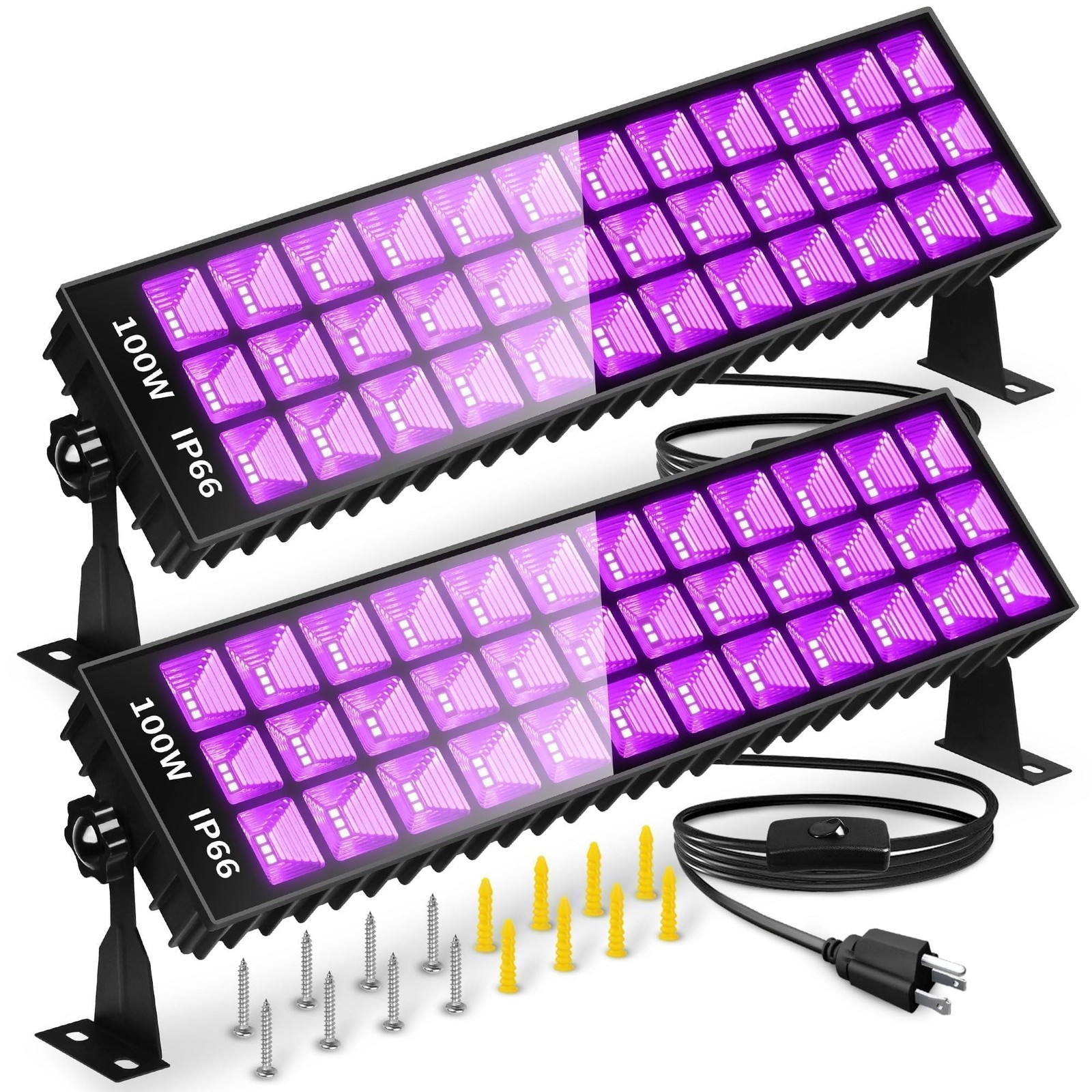 THECHAM 2 Pack 100W LED Black Light Bar for Glow Party, IP66 Waterproof