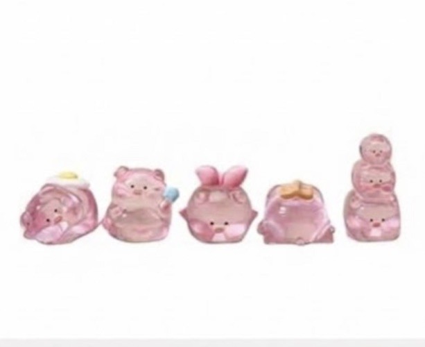 Miniature Pigs Piglets Set of  Vintage Tiny Pigs Glass Pink