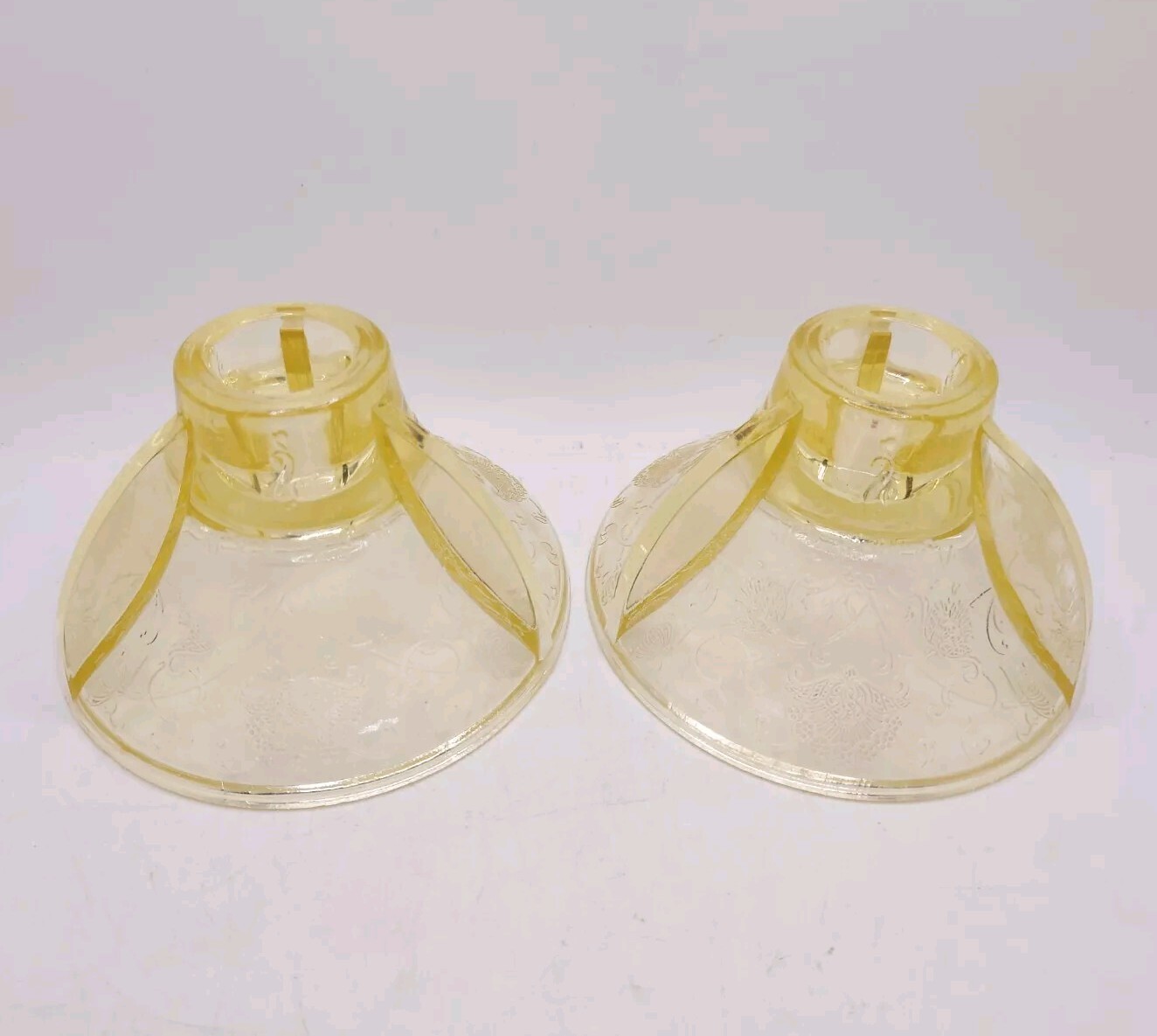 Vintage Hazel Atlas Florentine Yellow Poppy Candlesticks Set Circa 1932-1935
