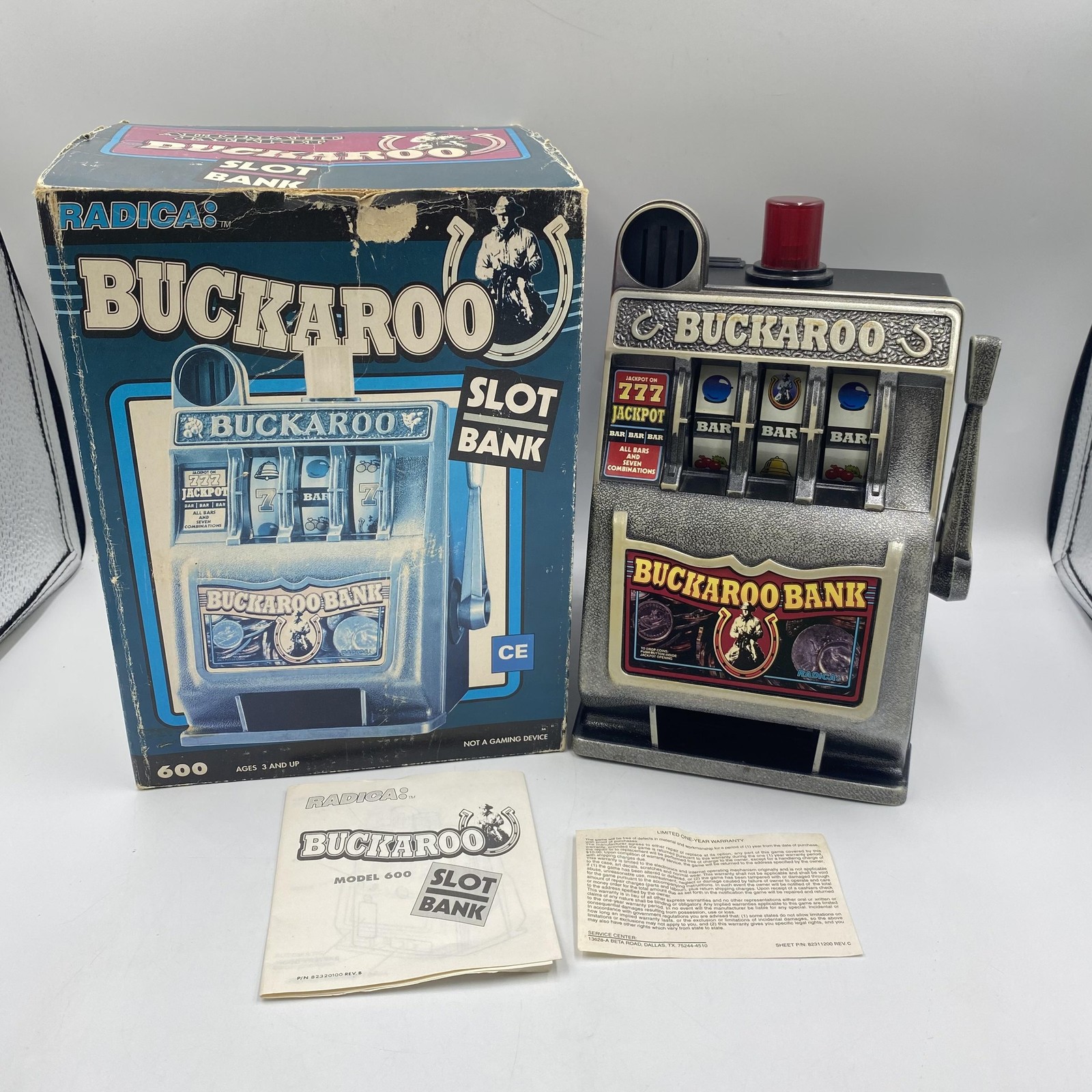 Vintage Radica Buckaroo Coin Slot Bank Model 600 Battery Operated w/ Box Manual
