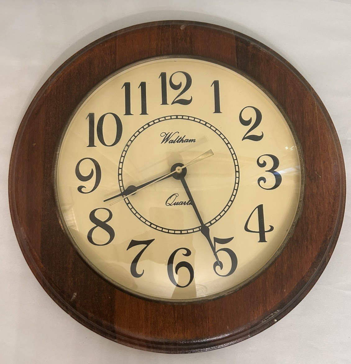 Waltham Quartz Vintage Wall Clock 11” Round Solid Wood Frame Cottagecore Vintage