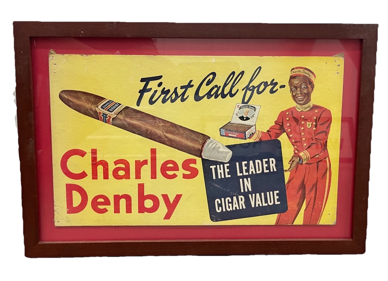 Vintage Charles Denby Cigar Advertising Sign Framed Tobacco Store Display