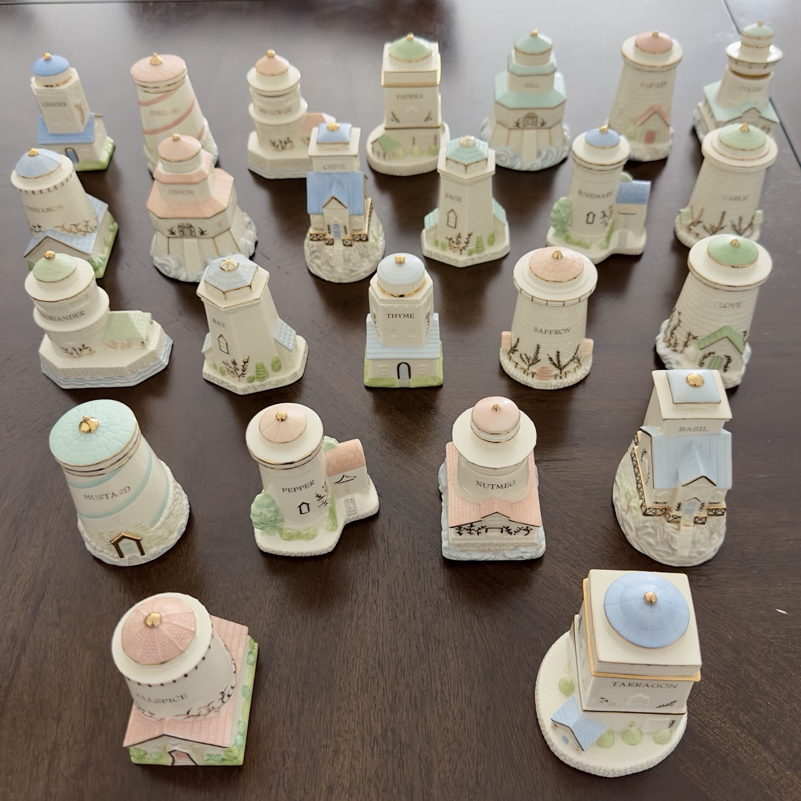 2002 Lenox Seaside Lighthouse Spice Jars - Complete Full Set of 24