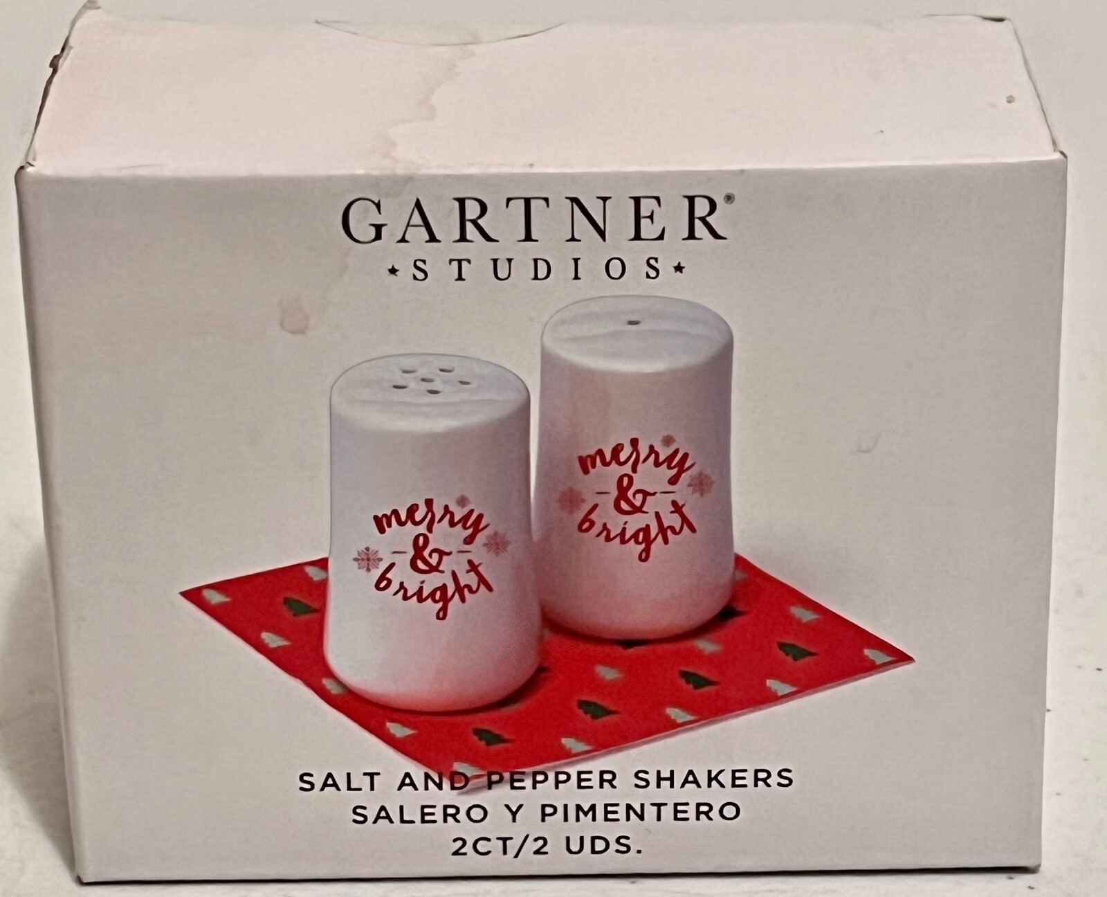 NEW Gartner Studios Christmas Salt & Pepper Shakers White Ceramic Merry & Bright NEW Gartner Studios Christmas Salt & Pepper Shakers White Ceramic Merry & Bright