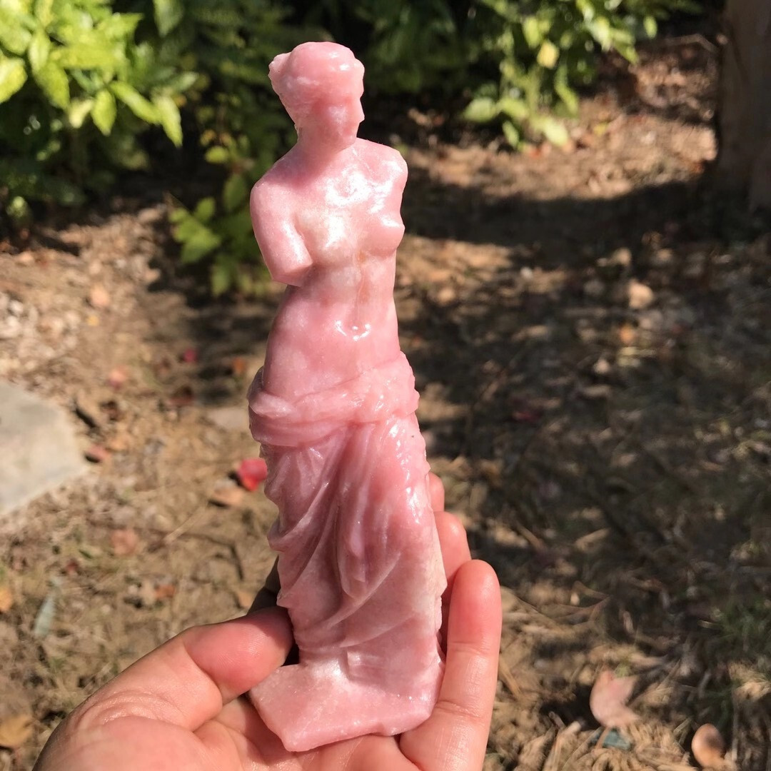 1pc Natural pink opal Quartz hand Carved Venus de Milo Skull Reiki Energy