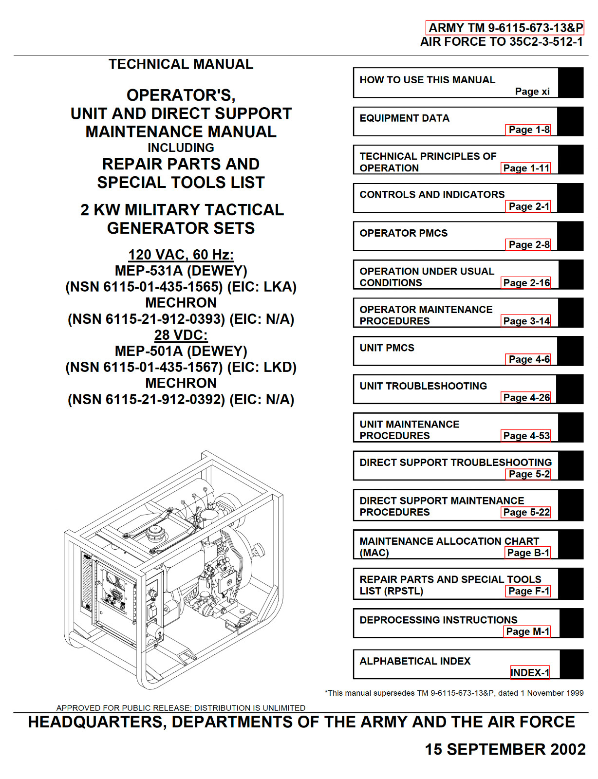 614 page 2 KW GENERATOR SETS  MEP-531A MEP 501A DEWEY MECHRON Manual on CD