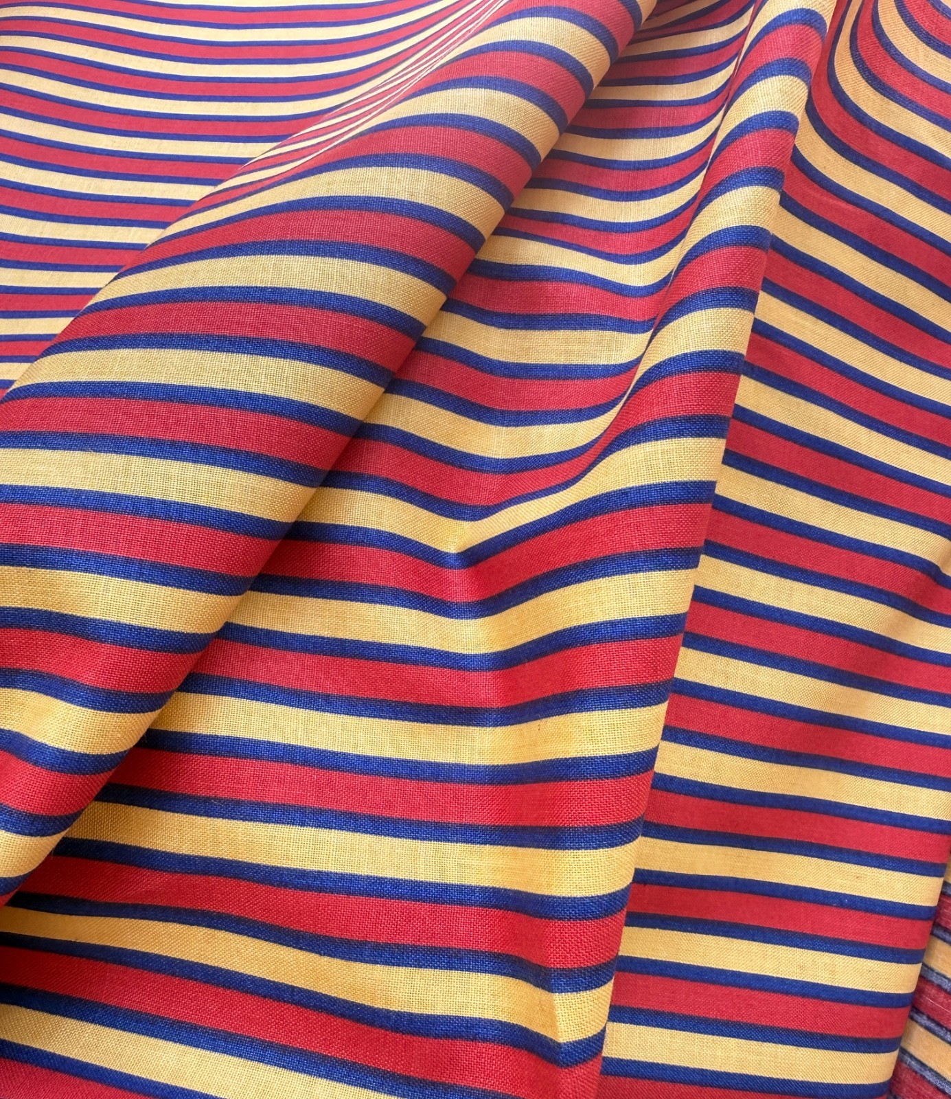 10 yds Vintage Schumacher Screen Print Cotton “Merry-Go-Round Stripe”  WW504