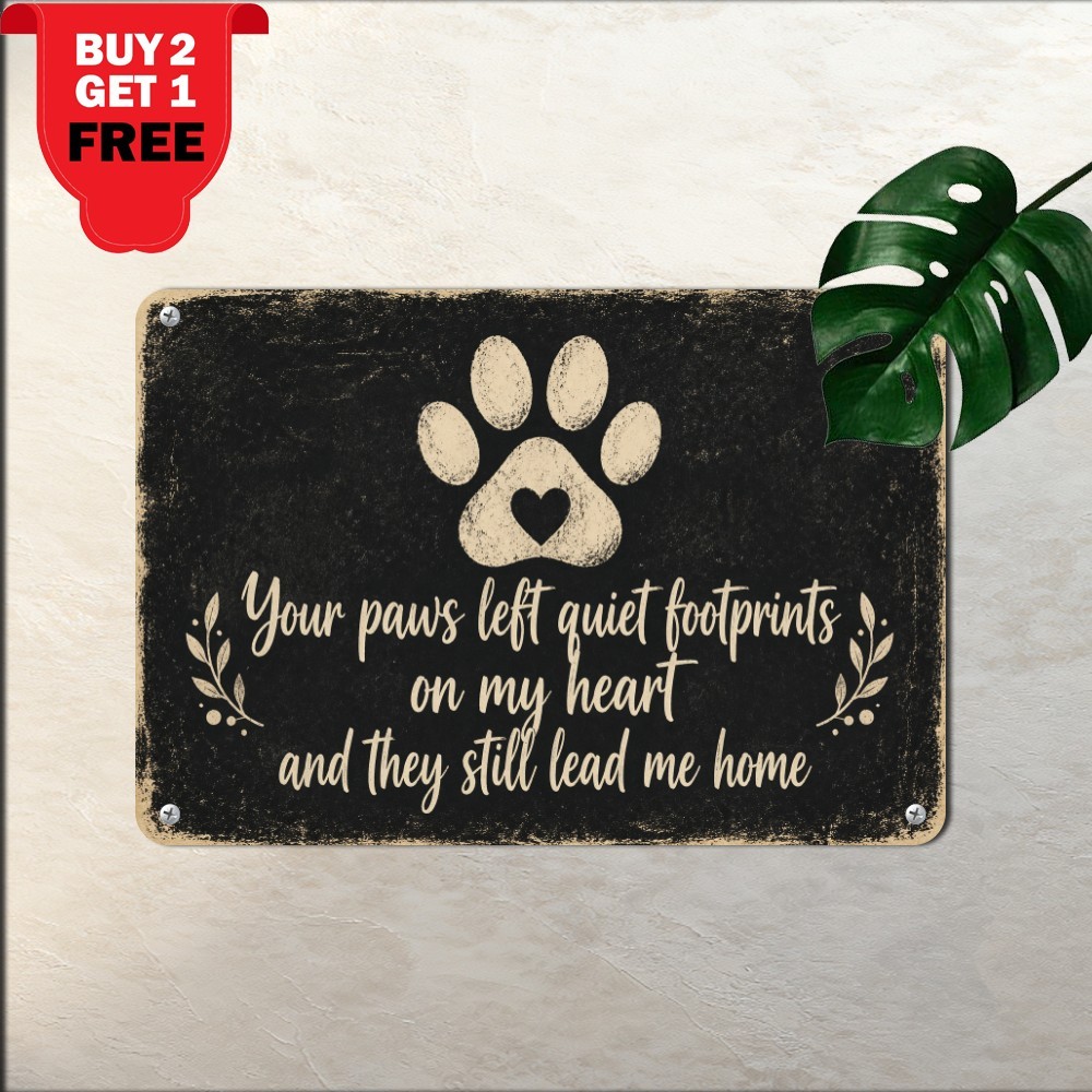 Rustic Farmhouse Dog Paw Print Silhouette Pet Lover Sign Metal Tin Plaque