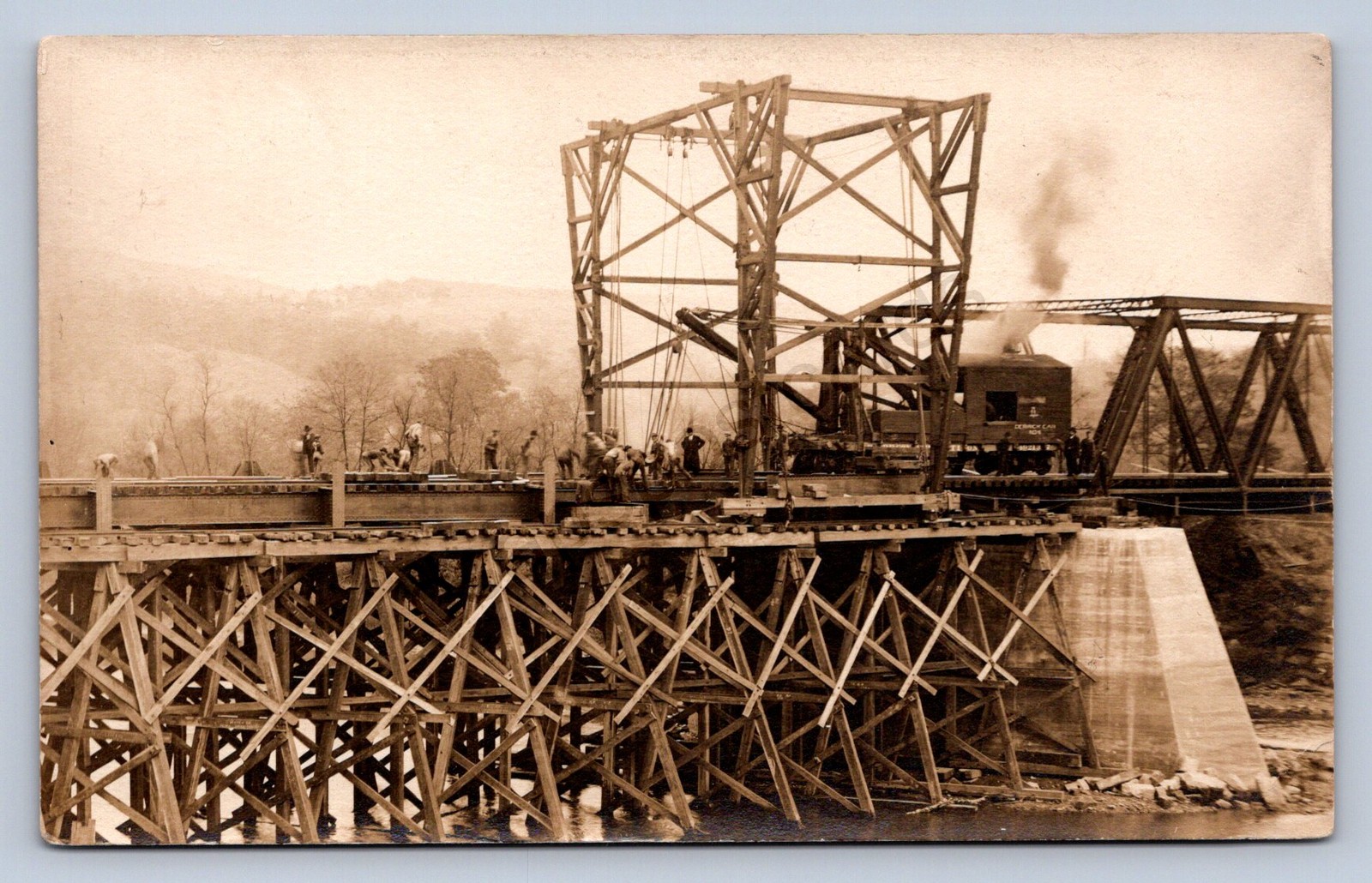 K2/ Nisbet Pennsylvania RPPC Postcard c1910 New P&E Railroad Bridge 3of3 207