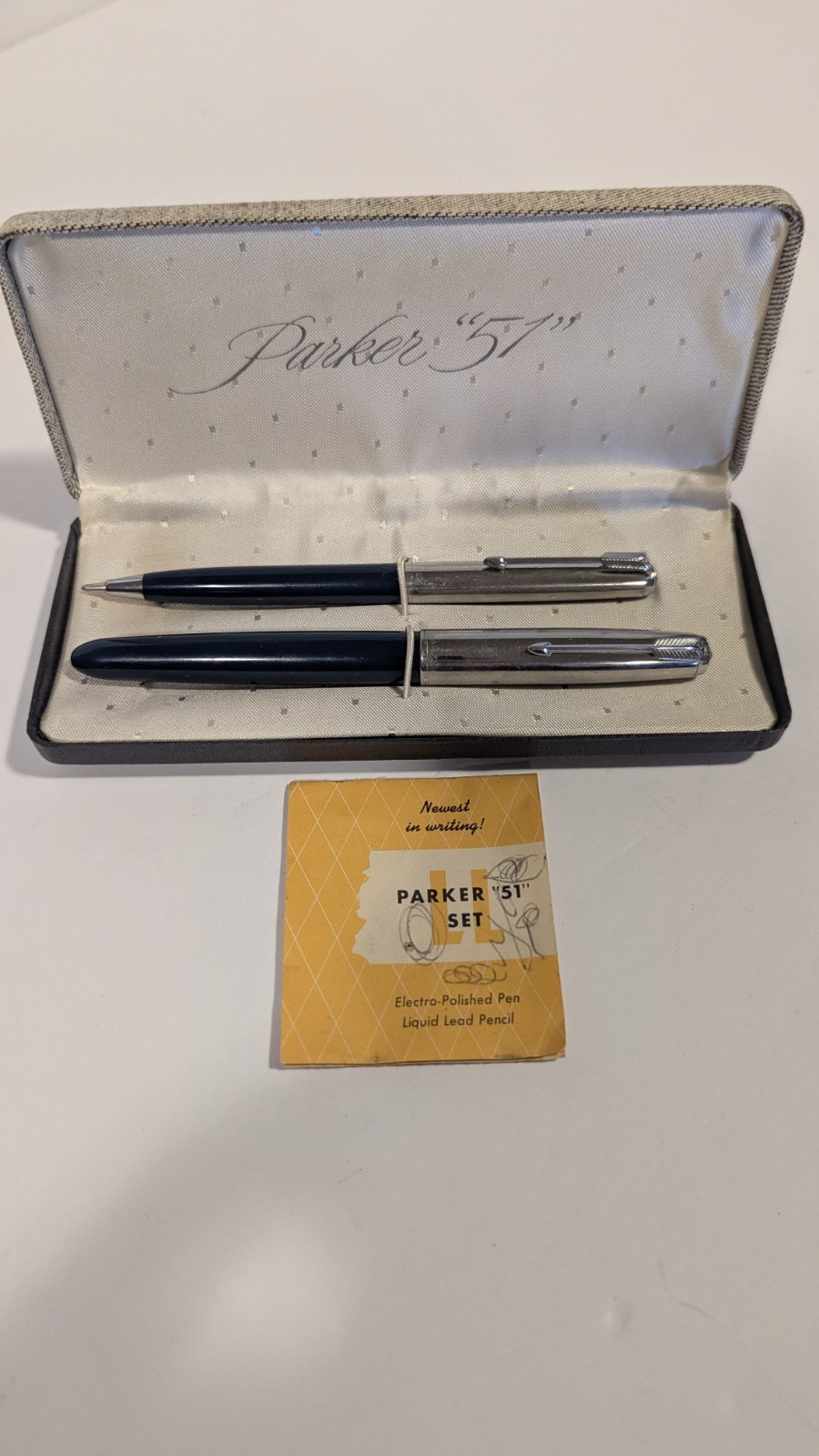 Vintage Parker 51 Fountain Electro Pen LL  Liquid Lead Pencil Set Case Papers