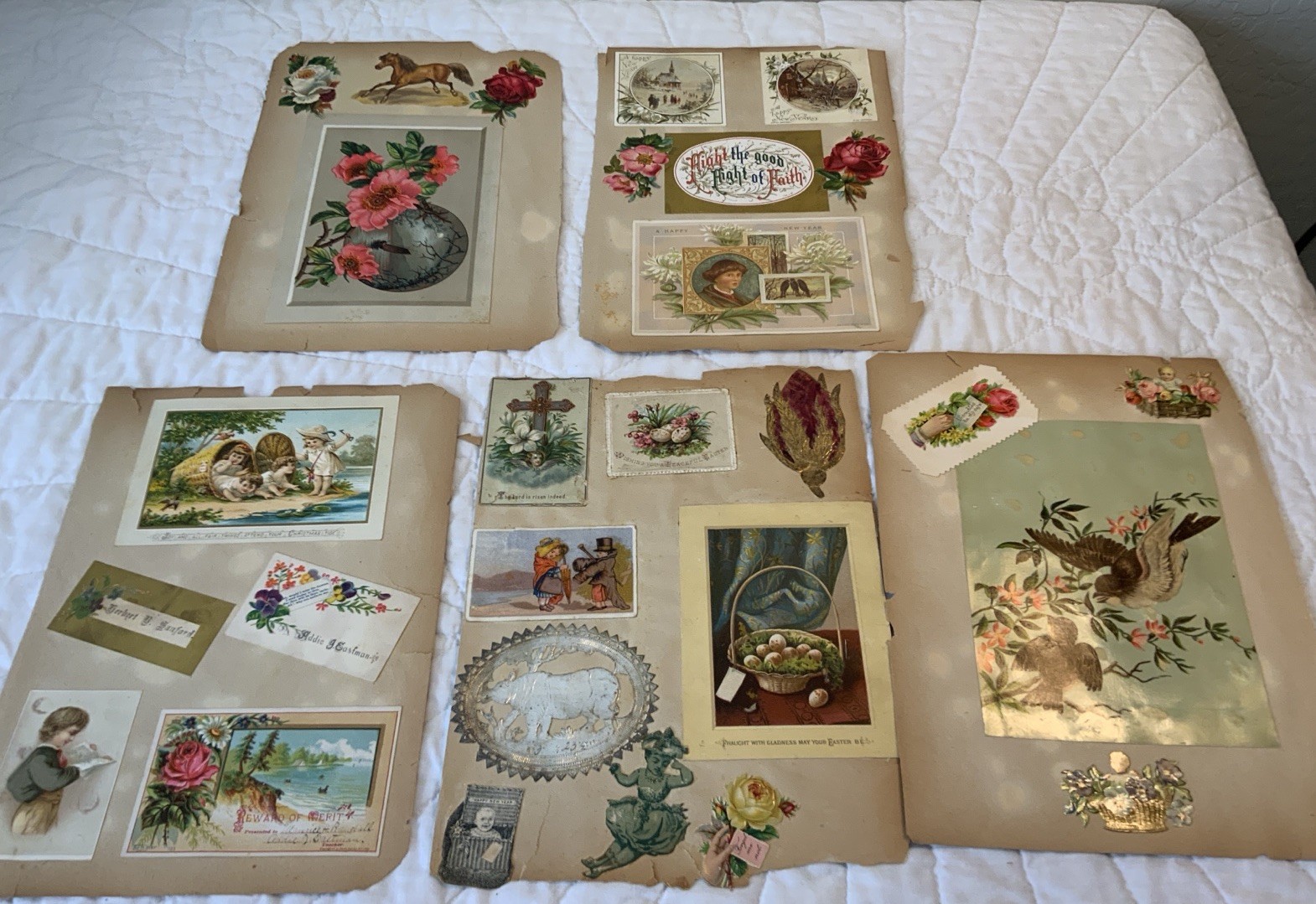 Antique Victorian Scrap Book Pages, 5, Victorian Trade Cards, Ephemera, Die Cuts