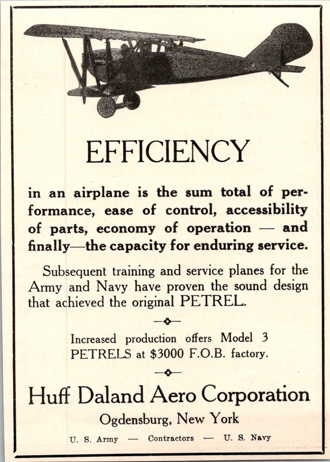 Huff Daland Aero Corporation Petrels Ogdensburg NY 1923 Aviation Ad TAK5-4