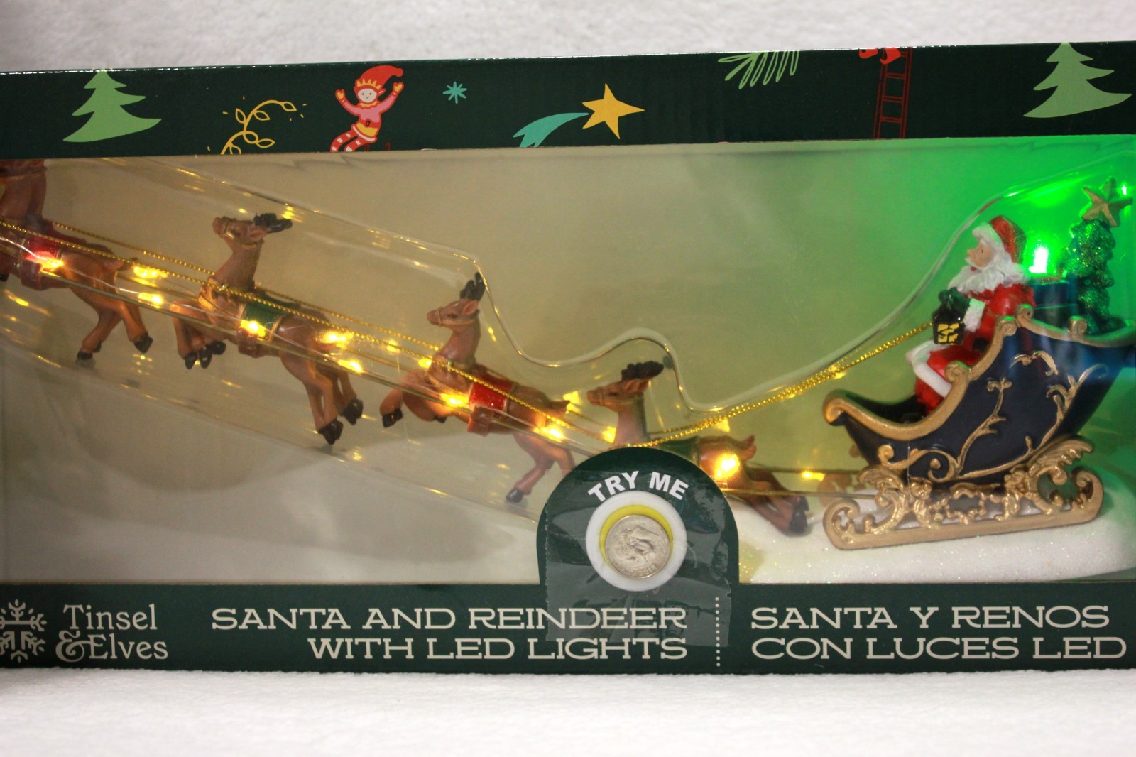 Santa Sleigh and Reindeers. Lights Up With LED, Holiday Christmas Display. NEW