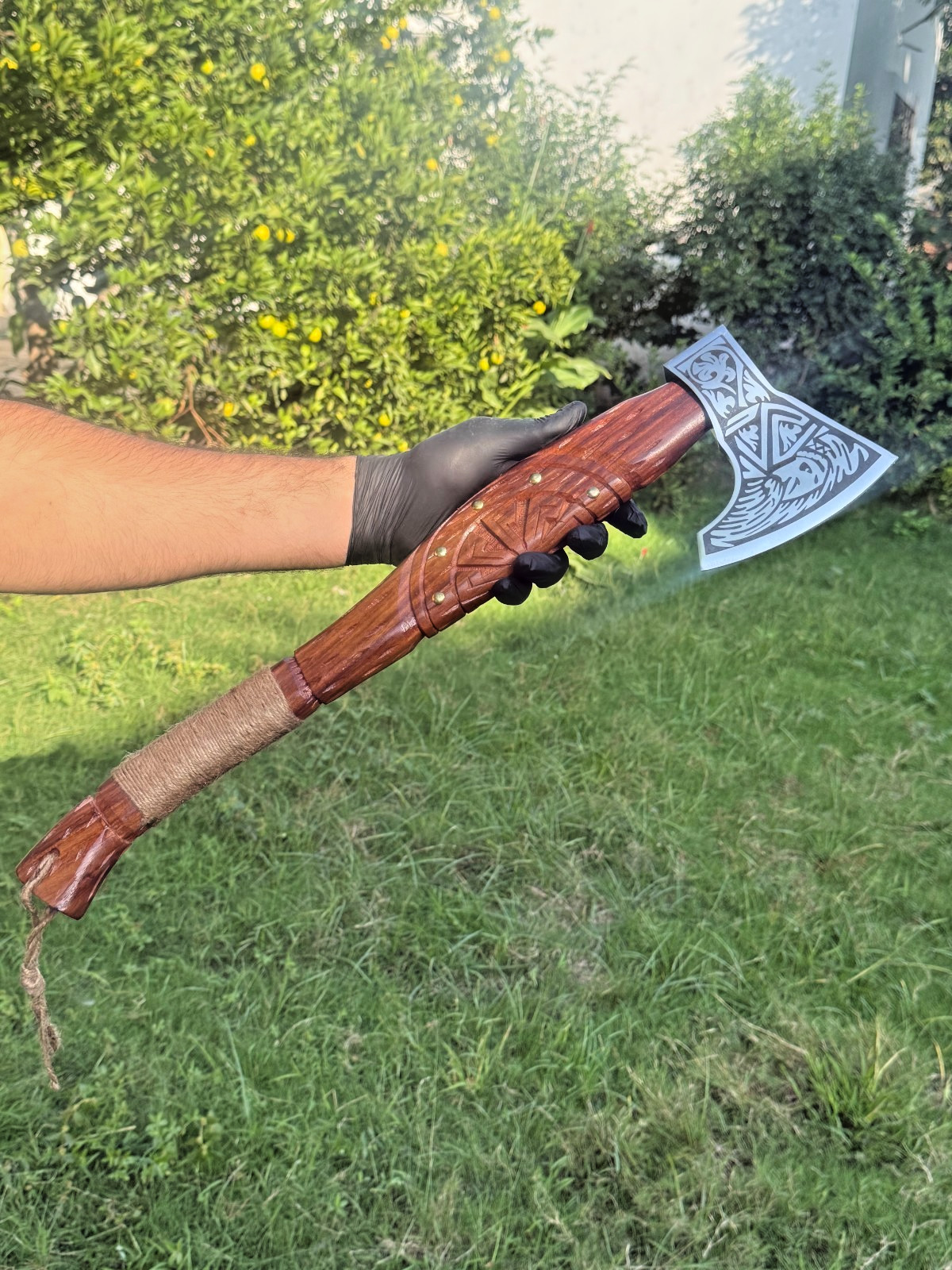 CUSTOM MADE CARBON STEEL VIKING AXE HATCHET TOMAHAWK W LEATHER SHEATH 2395