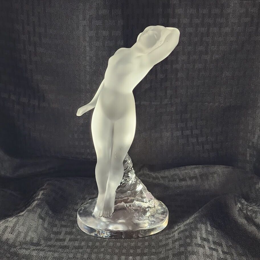Vintage Lalique Crystal Sculpture Female Danseuse Nude Figurine Frosted