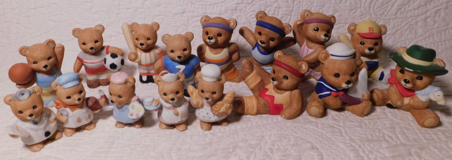 16 Vintage Lot Homco Bear Figurines SPORTS 1408 Exercise 1448 CAREER 8820 1417