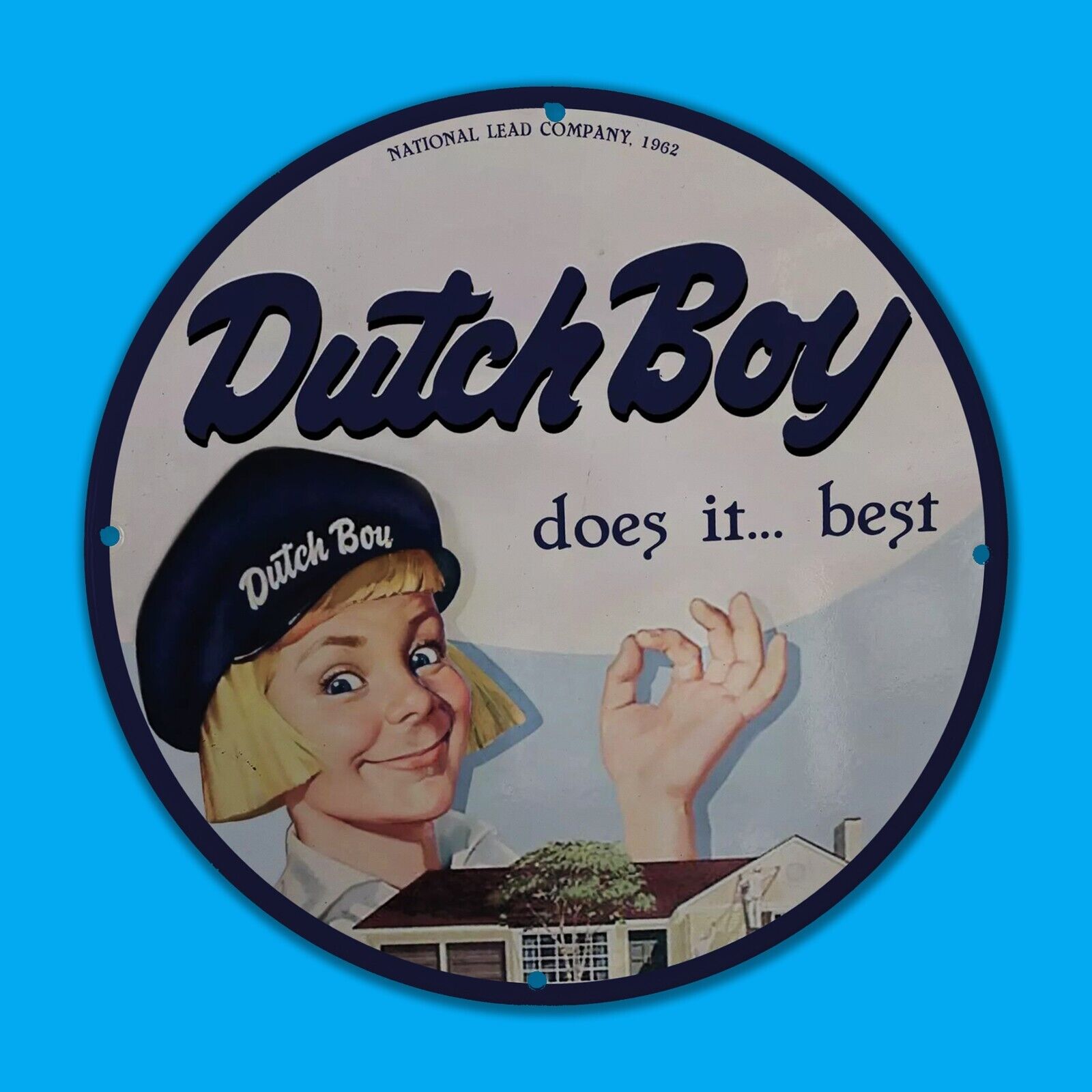 VINTAGE 1962 DUTCH BOY BEST GAS STATION SERVICE MAN CAVE OIL PORCELAIN SIGN