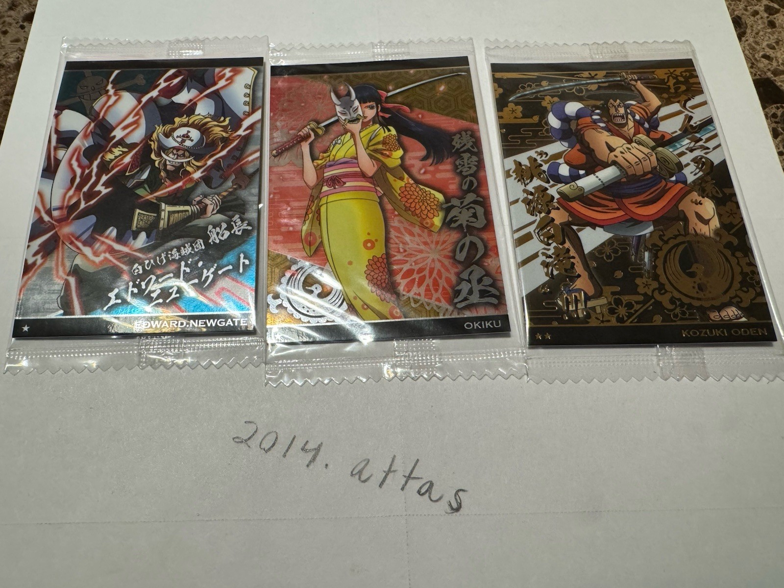 Bandai One Piece Whitebeard Okiku Kozuki Oden Anime Wafer Trading Card 3pc Lot