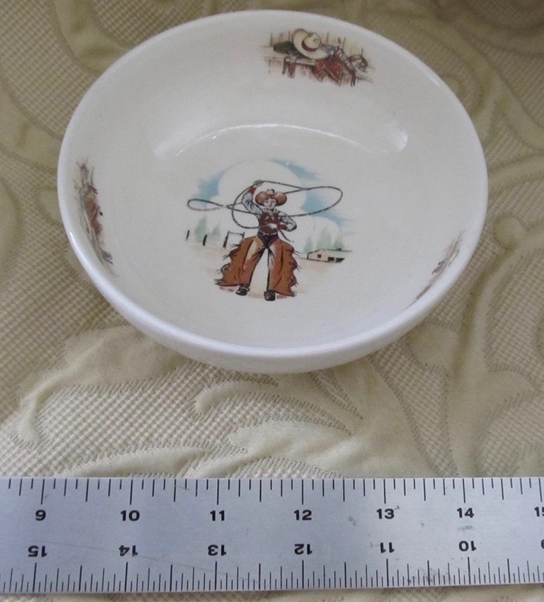 c1950s Homer Laughlin Rhythm Western Ranch Bunkhouse Cowboy Bowl 5.25\