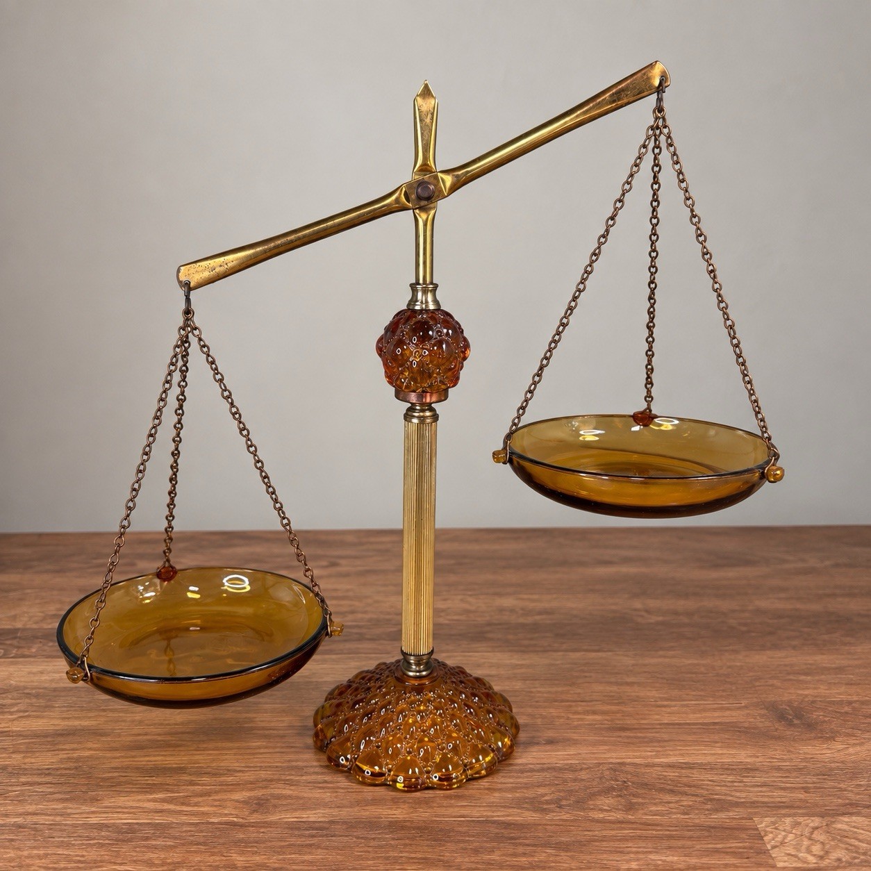 VTG Princess House Amber Bubble Quilted Glass Copper Scales of Justice #321 MCM