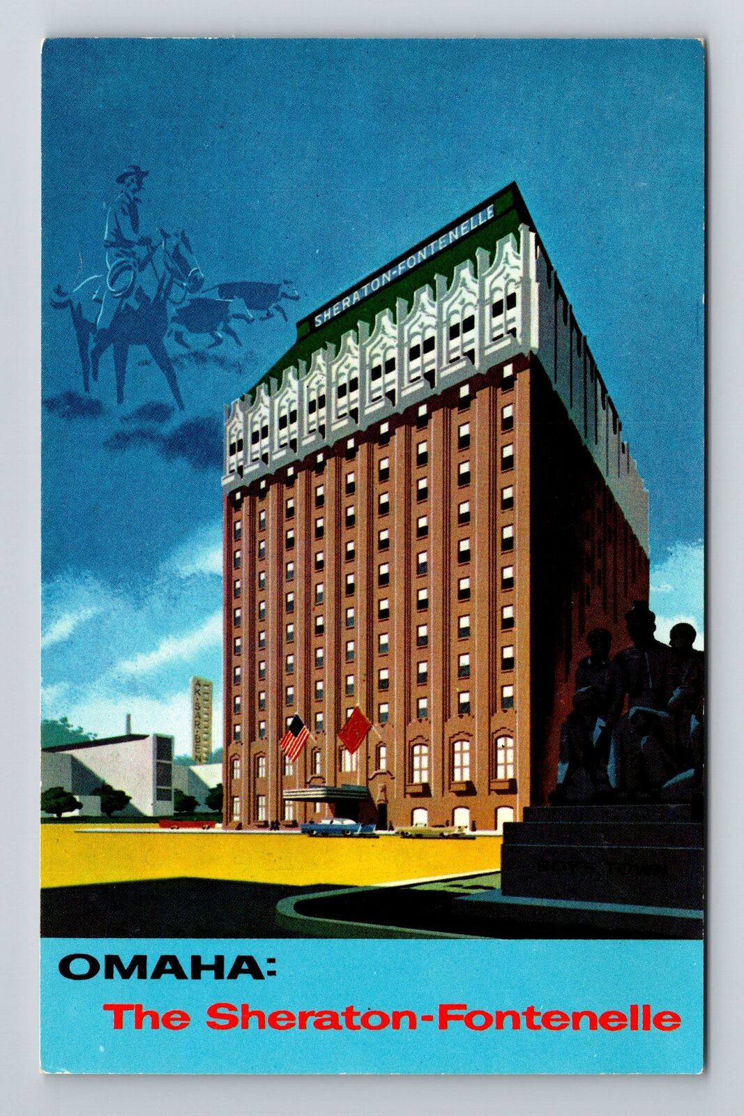 Omaha NE-Nebraska Sheraton-Fontenelle Cowboy Antique Hotel Vintage Postcard