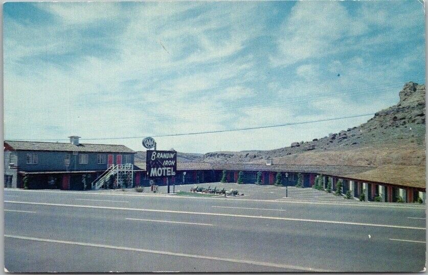 KINGMAN Arizona Postcard  BRANDIN\' IRON MOTEL Highway ROUTE 66 Roadside / 1959