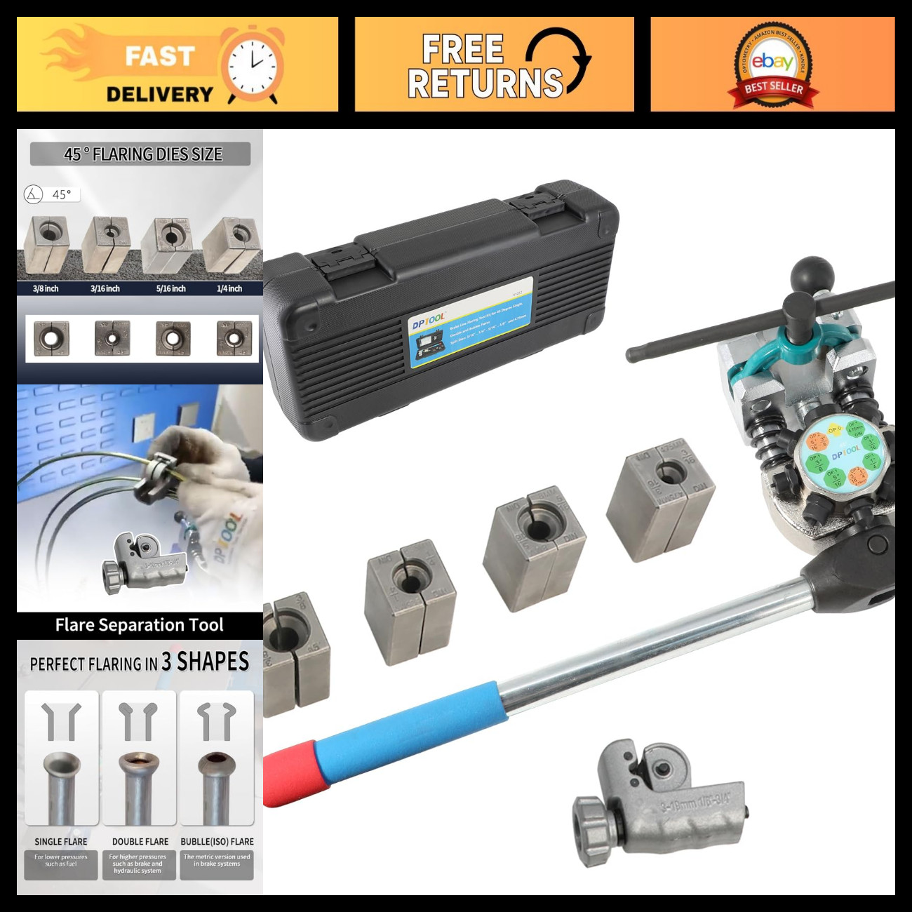 DPTOOL Brake Line Flaring Tool Kit for 45 Degree Single Double Bubble