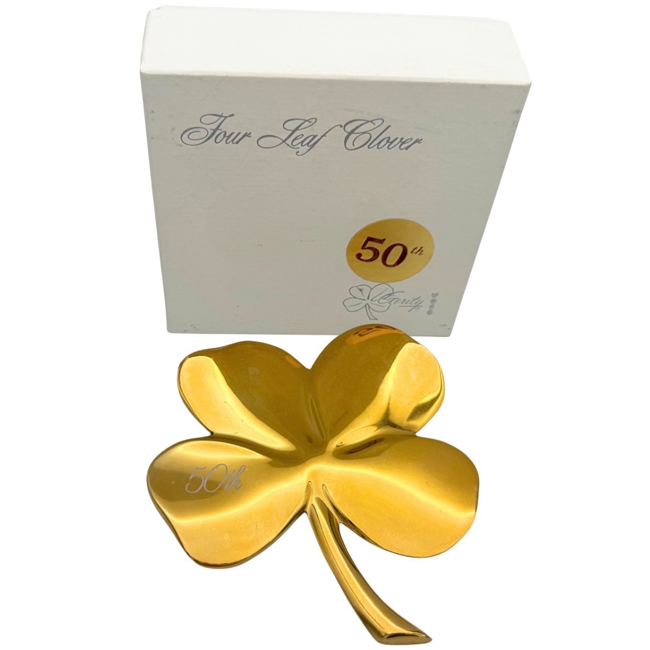 Vintage 1981 Gerity 24K Gold Plated 4 Leaf Clover 50th Anniversary Paperweight