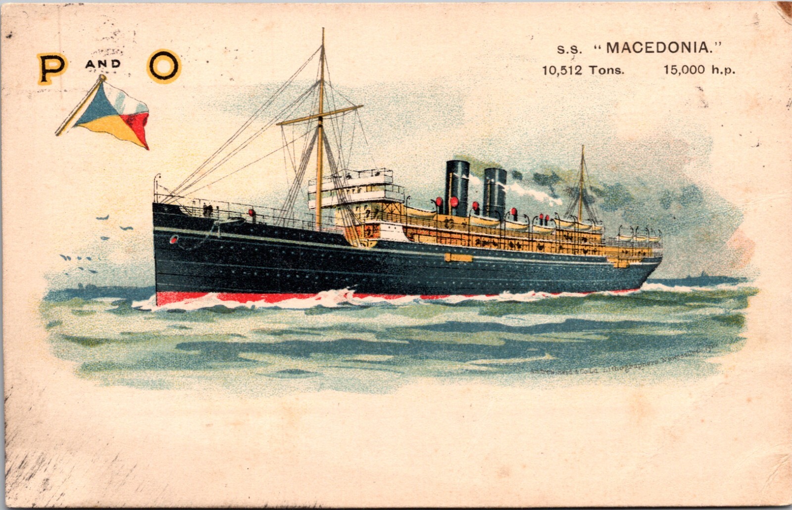 Vintage Artist Postcard c 1906 SS Macedonia P & O Steamship Ship Cancel