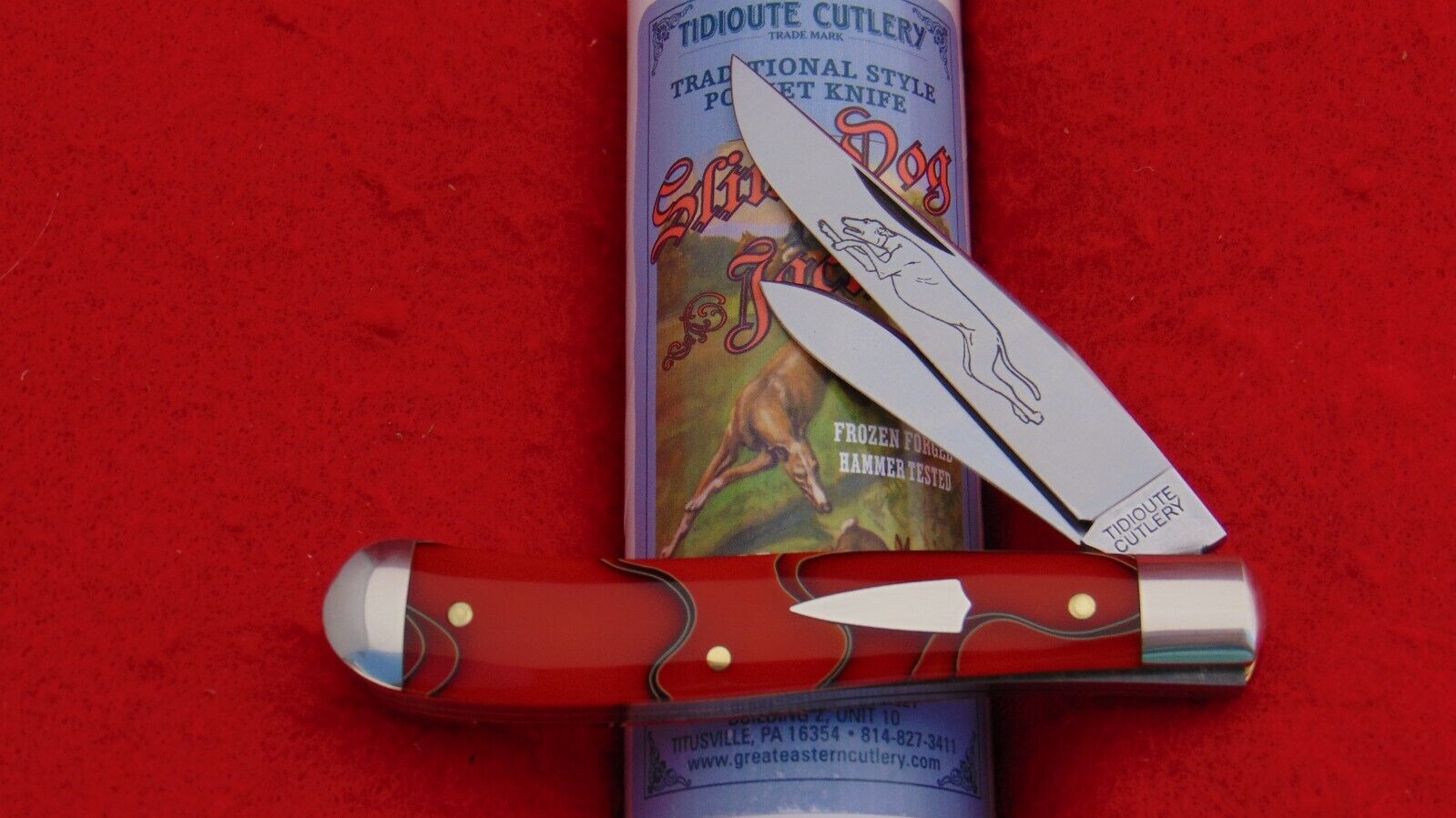 Great Eastern Tidioute #48 Tomato Red Acrylic Slim Dog Jack Knife 488224 GEC USA