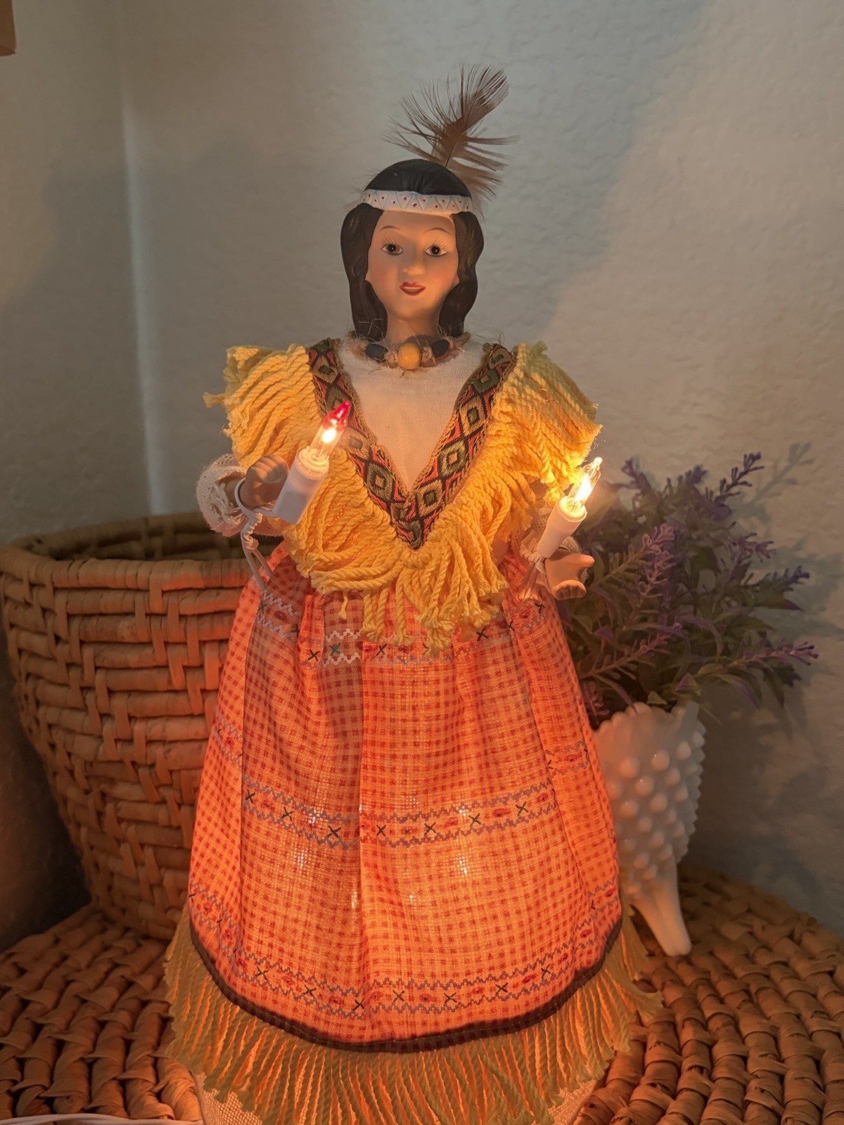 Native American Navajo Indian Woman Christmas Tree Topper Lights Up