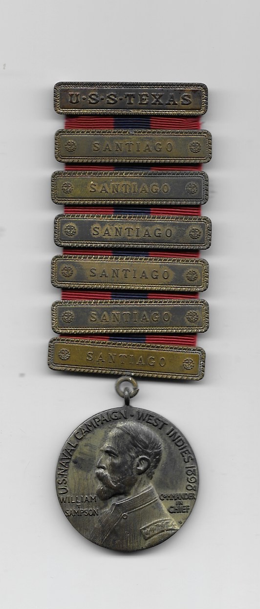 SAMPSON MEDAL - U.S.S. TEXAS WITH 6 SANITAGO BARS