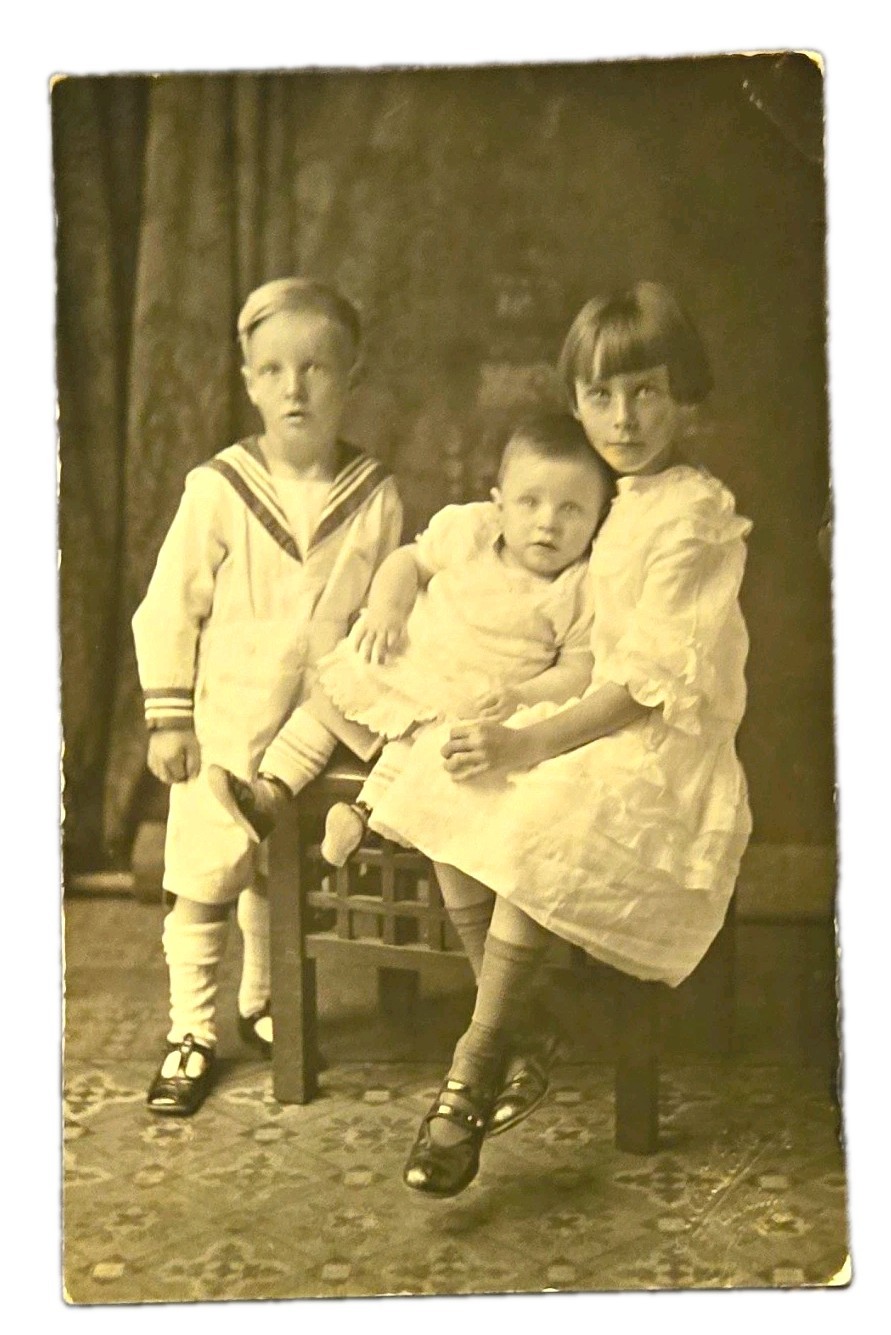 Vintage RPPC Photo Postcard Studio Portrait Three Children Divided Back Unposted